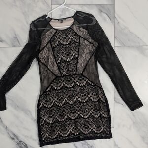 Express Black and Cream Lace Long Sleeve Dress Size Medium